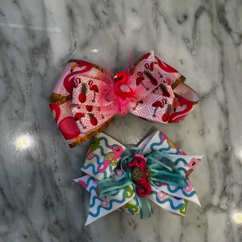 Colorful Seahorse and Flamingo Hair Bows